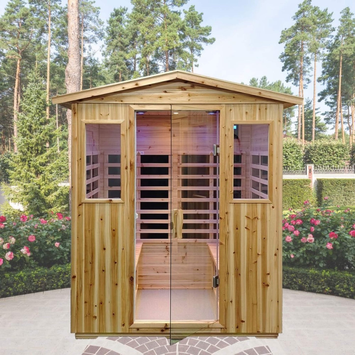 Thermora Deluxe 4-Person Outdoor Infrared Hemlock Sauna With Bluetooth Speakers & LED Lighting (SAK96371)