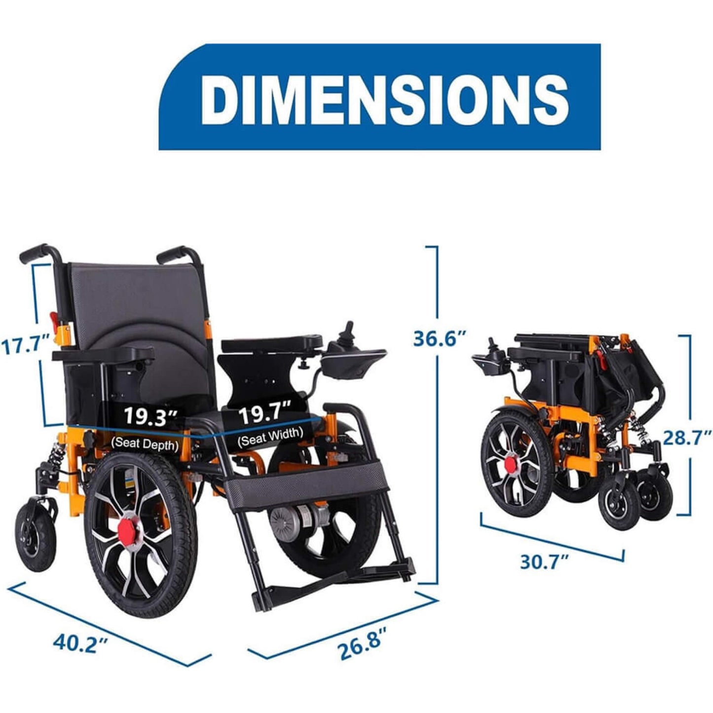 Motivo Heavy-Duty Ultralight All-Terrain Electric Airplane-Approved Foldable Wheelchair, 300LBS (SAK63147)