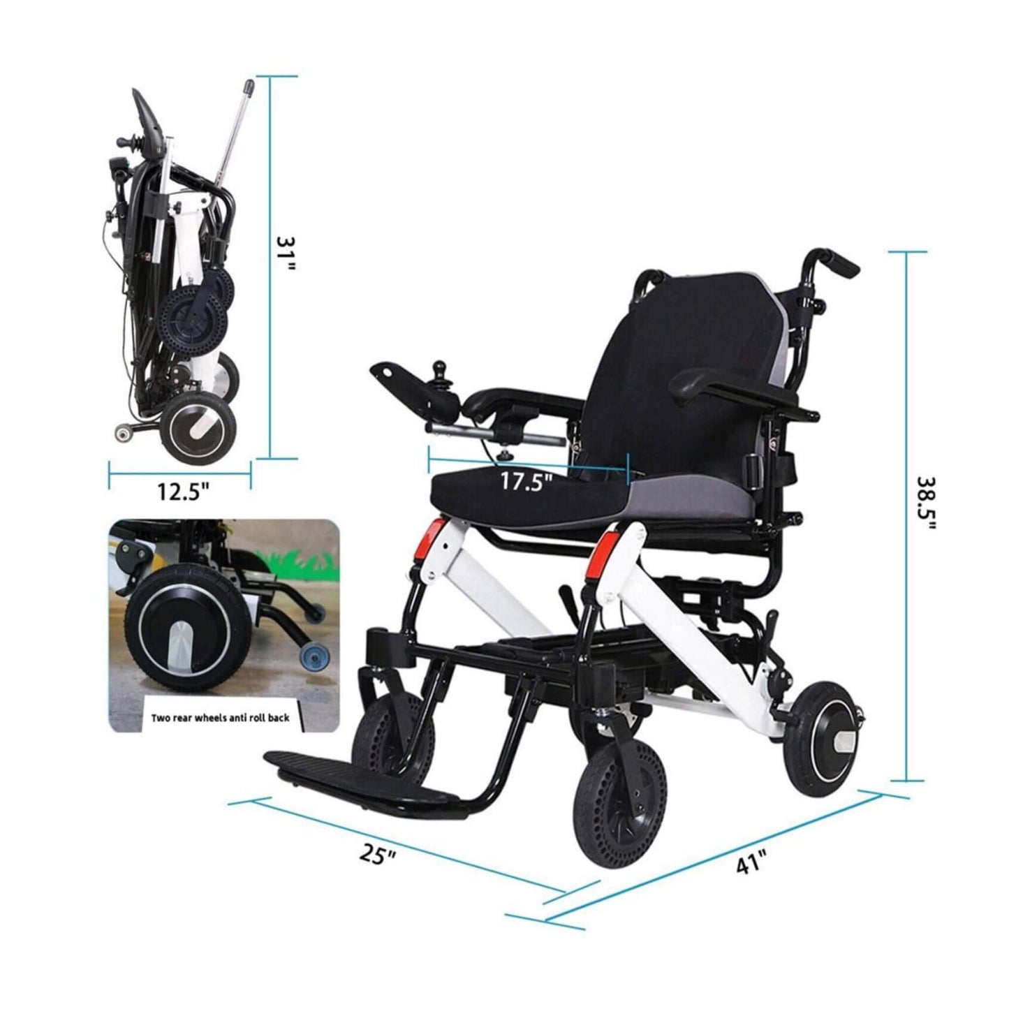Maidesite 17.5-Inch Wide Seat Lightweight Electric Folding Wheelchair, 500W (SAK33689)