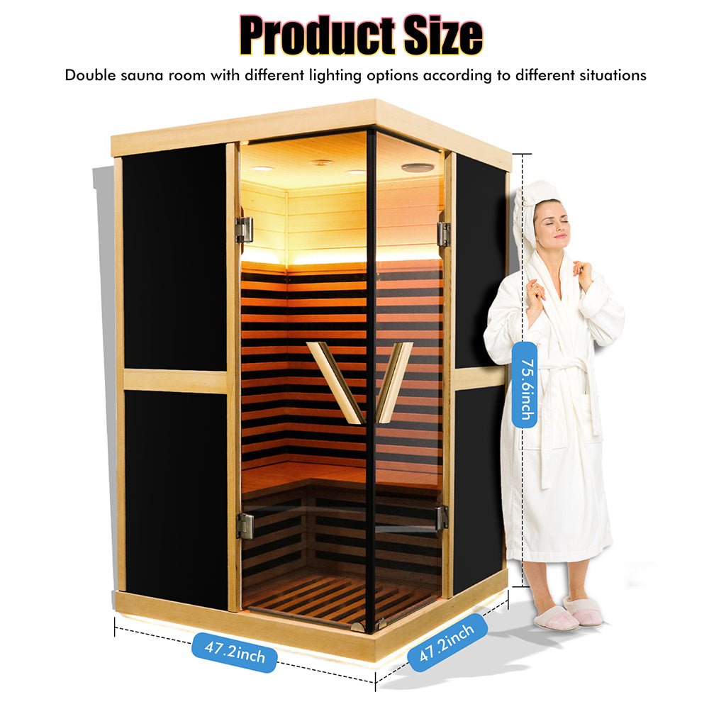 Thermora Premium Large 2-Person V-Shaped FAR Infrared Sauna Room With Double Glass Doors, 1980W (SAK96413)