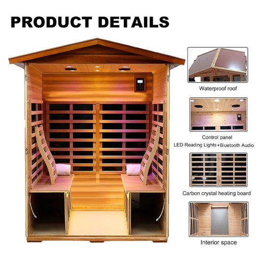 Thermora Premium 4-Person Luxury Low EMF Outdoor FAR Infrared Home Sauna With Bluetooth Audio, 2050W (SAK15372)
