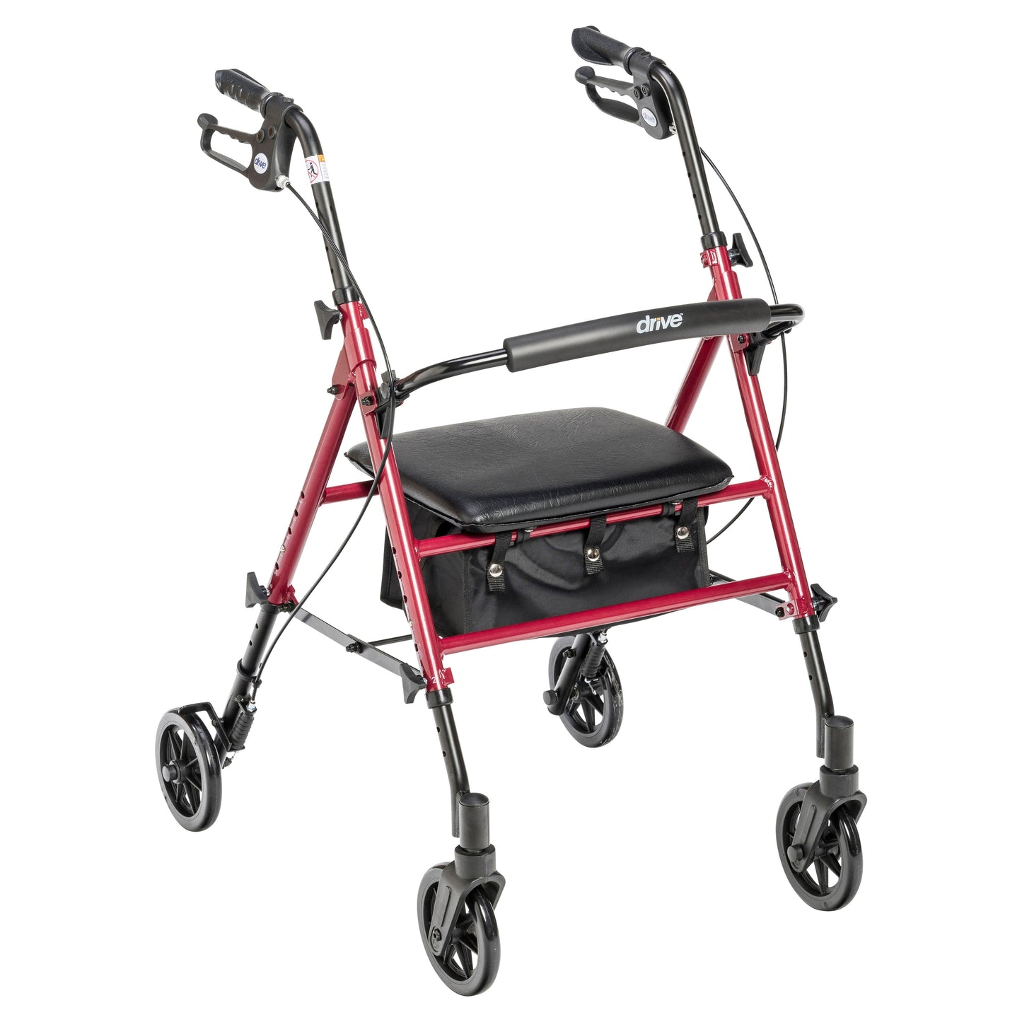 Adjustable Height Rollator Rolling Walker with 6" Wheels, Red