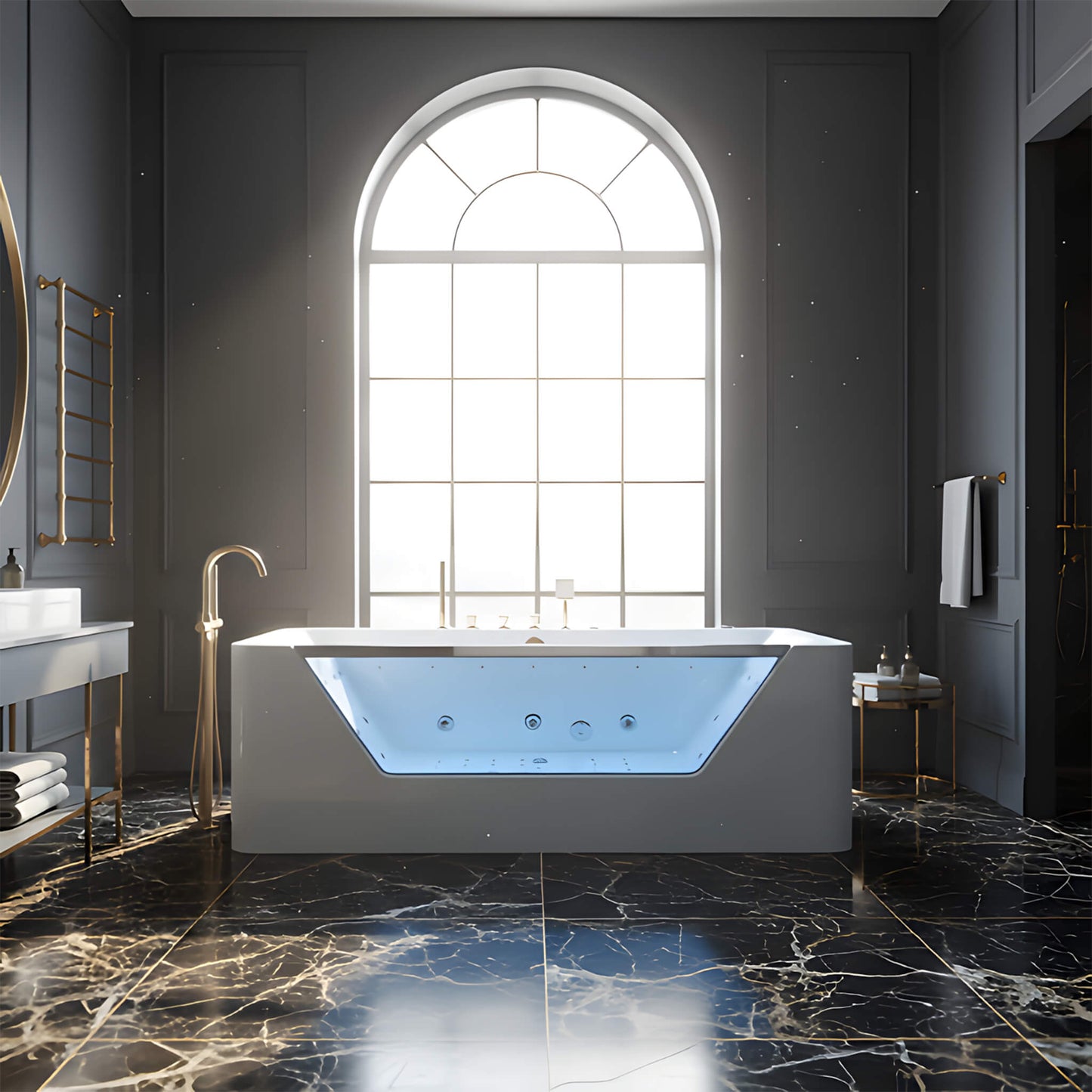 Alora 67-Inch 7-Jets Hydrotherapy Whirlpool Bathtub With Glass Panel (SAK13589)