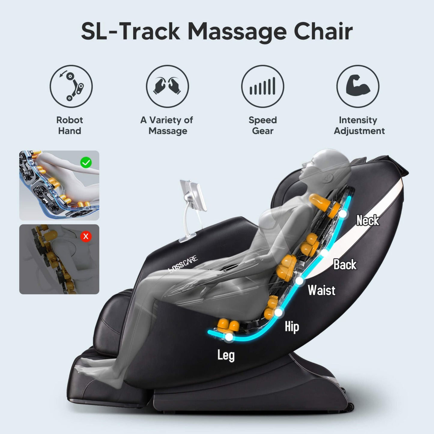 Bosscare Full Body Zero Gravity Shiatsu Recliner Massage Chair With AI Voice & App Control (SAK52960)