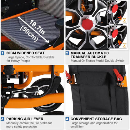 Motivo Heavy-Duty Ultralight All-Terrain Electric Airplane-Approved Foldable Wheelchair, 300LBS (SAK63147)