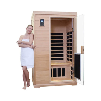 Thermora Luxury 2-Person Hemlock Wood FAR Infrared Sauna Room W/ Glass Door, 1750W (SAK81525)