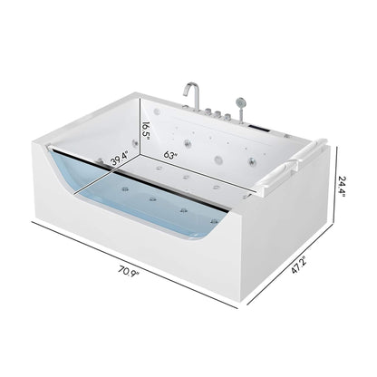 Alora 71-Inch Luxury 2-Person Jetted Whirlpool Tub With Massage And Thermostat Control (SAK13872)