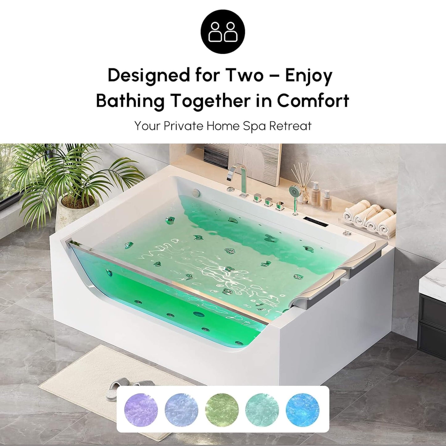 Alora 71-Inch Luxury 2-Person Jetted Whirlpool Tub With Massage And Thermostat Control (SAK13872)