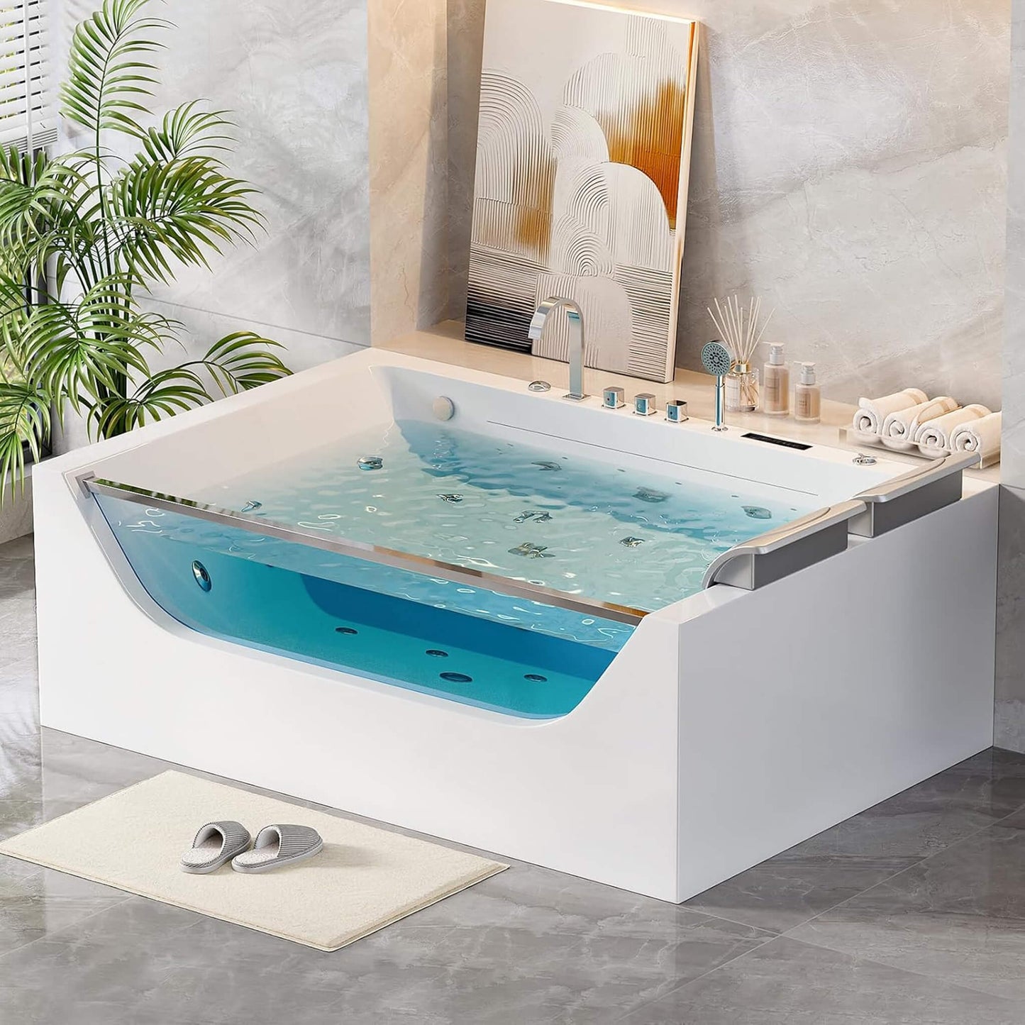 Alora 71-Inch Luxury 2-Person Jetted Whirlpool Tub With Massage And Thermostat Control (SAK13872)