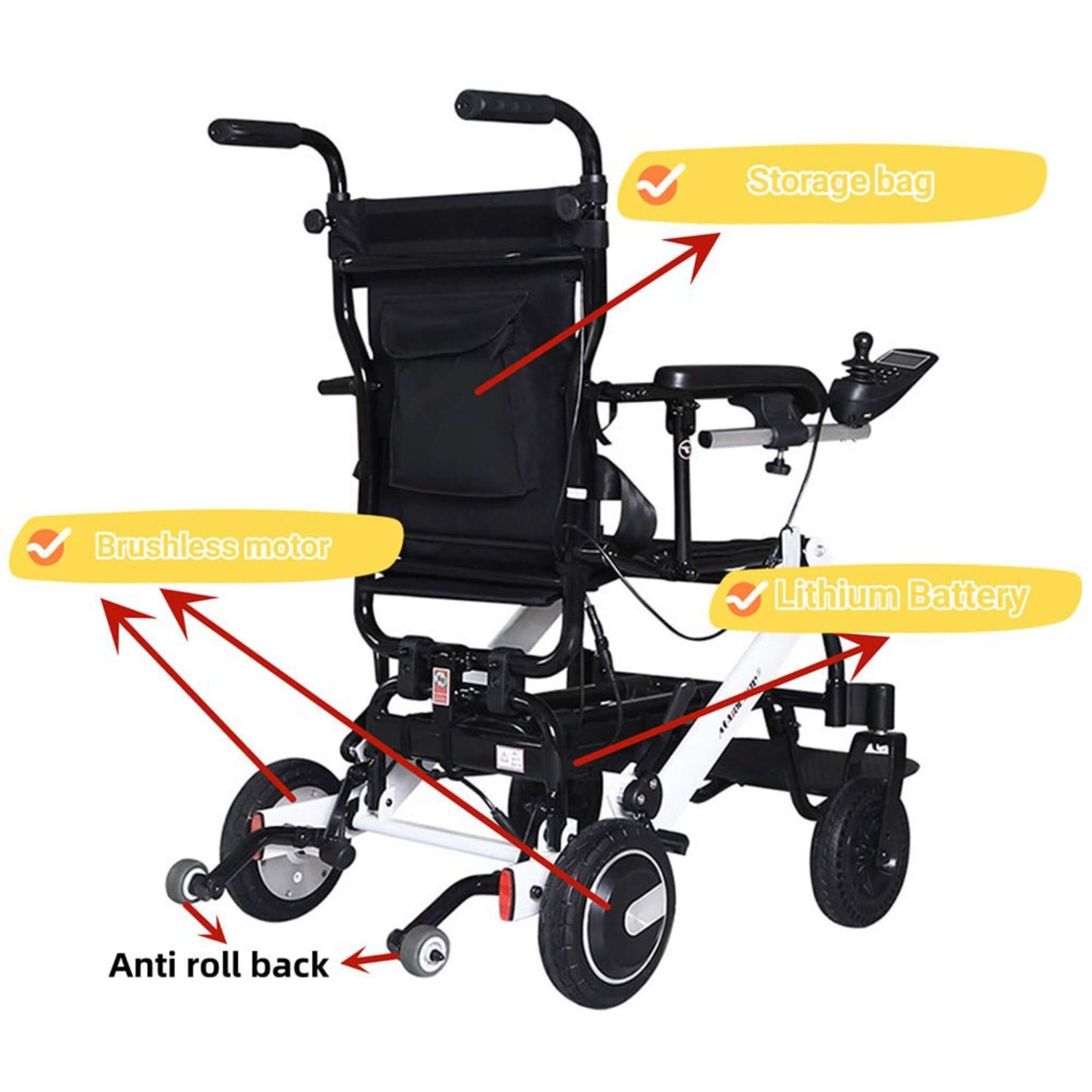 Maidesite 17.5-Inch Wide Seat Lightweight Electric Folding Wheelchair, 500W (SAK33689)