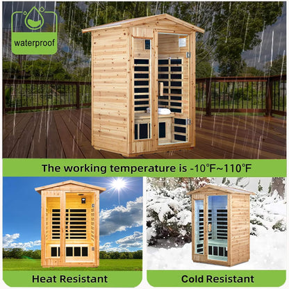 Thermora Premium 2-Person Indoor Outdoor Low EMF FAR-Infrared Hemlock Wood Personal Home Sauna Spa, 1750W (SAK27451)