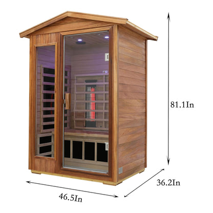 Thermora Deluxe 2-Person Outdoor Mahogany Low EMF Far Infrared Sauna With Bluetooth Audio And LED Lights (SAK83719)
