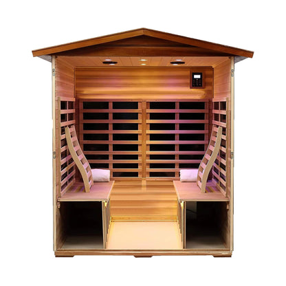 Thermora Deluxe 4-Person Outdoor Mahogany Full Spectrum Ultra-Low EMF FAR Infrared Sauna With Chromotherapy And Bluetooth Speakers (SAK98263)