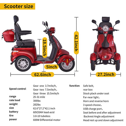 Zvg Premium 4-Wheel Electric Motorized Adults Travel Mobility Scooter For Adults, 800W (SAK94712)