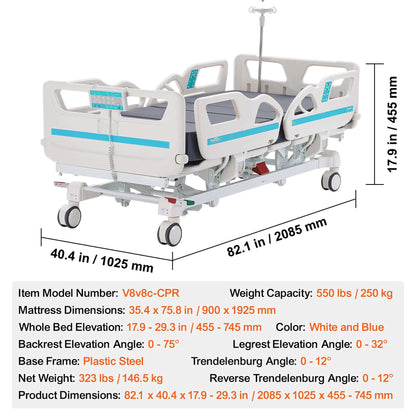 Premium 5-Function Electric Adjustable Medical Hospital Bed With Cardiac Position, 550LBS (SAK62312)