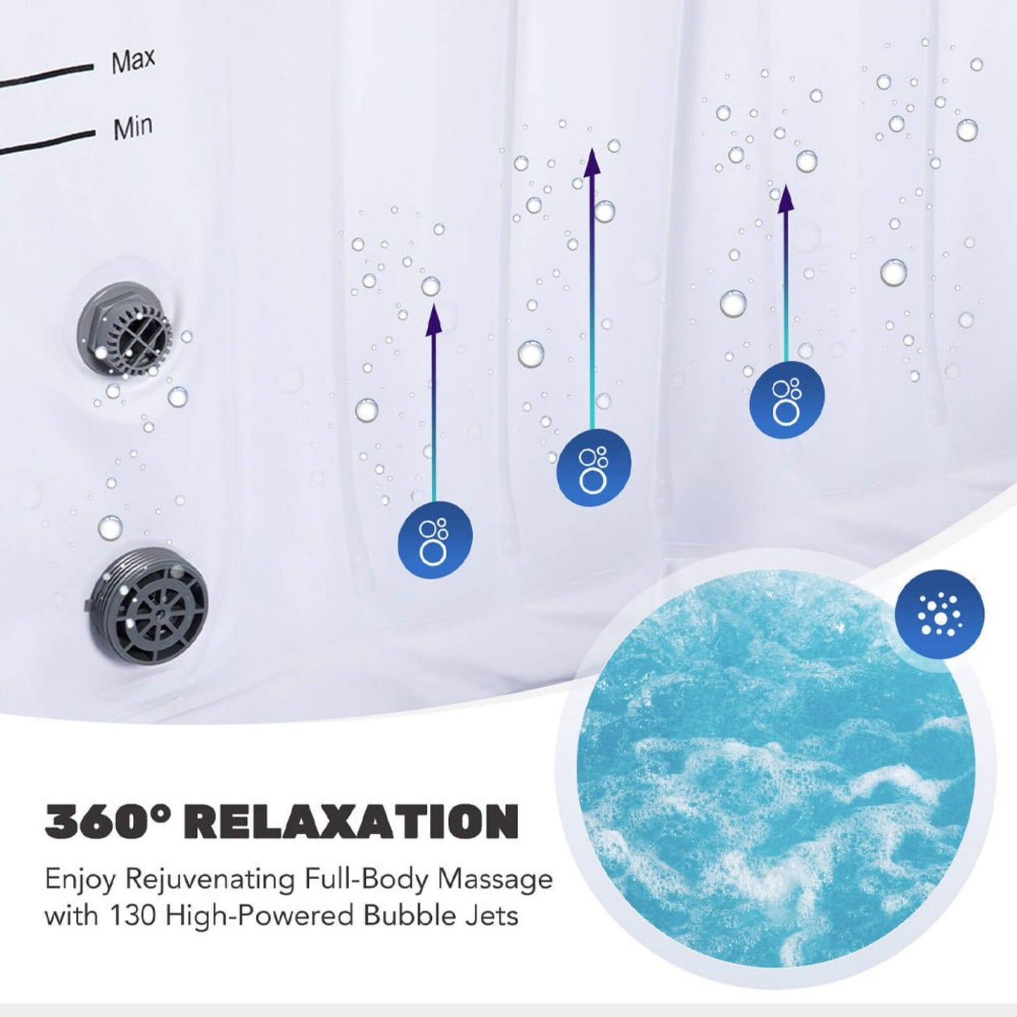 Premium Blow Up 6 Person Sauna Pool Hot Tub With 130 Jets, 7FT (SAK63510)