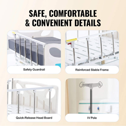 Premium Full Electric 3-Function Medical ICU Hospital Bed, 440LBS (SAK15624)