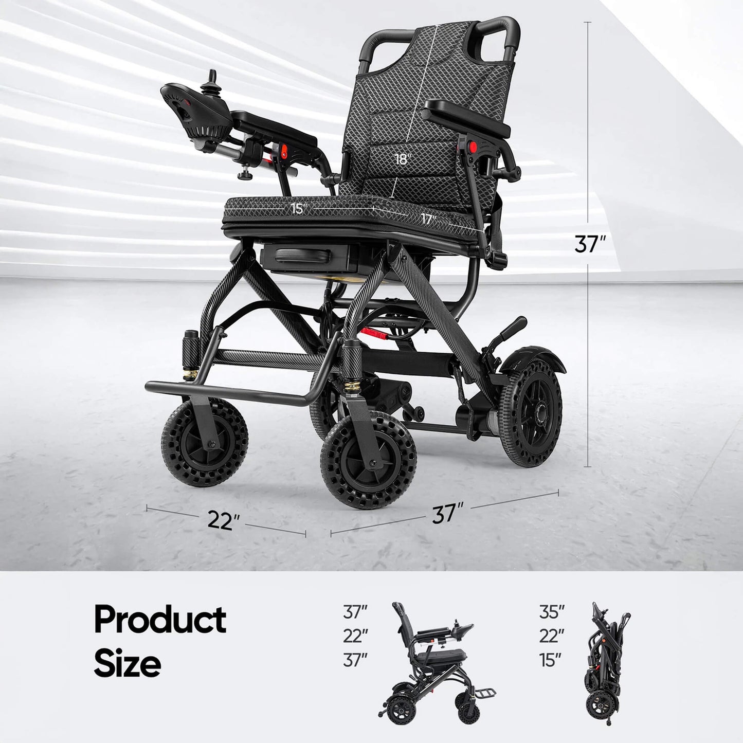 Pride Premium Lightweight Foldable All-Terrain Electric Wheelchair, 300LBS [FDA & Airline Approved] (SAK18673)