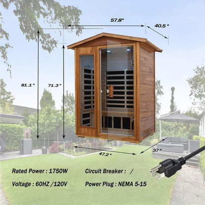 Thermora 2-Person Ultra-Low EMF Mahogany Outdoor Infrared Sauna With Bluetooth Speakers (SAK43021)