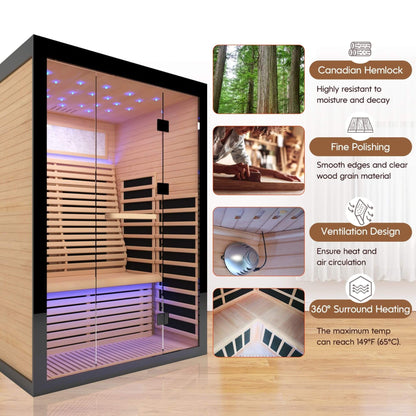 Thermora Luxury 2-Person Canadian Hemlock Wood Far Infrared Home Sauna (SAK56874)