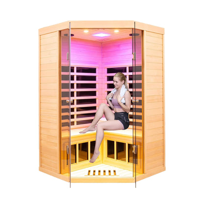 Thermora Premium 2-Person Corner Space Infrared Wooden Sauna Room With Bluetooth Speakers, 1600W (SAK81524)