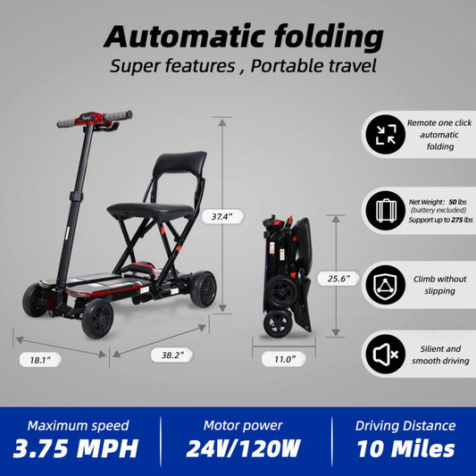 Ultra Lightweight 4-Wheel Folding Mobility Scooter With Remote For Adults And Elderly (SAK58976)