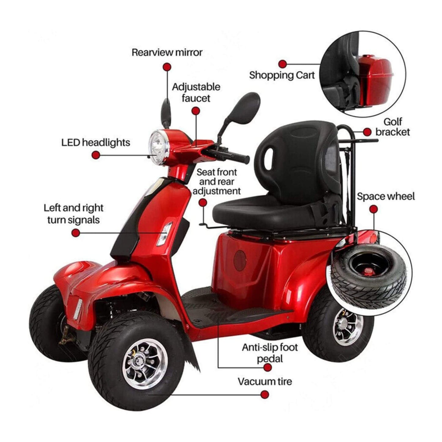 Zvg 4-Wheel 60V/20AH Electric Golf Senior Travel Mobility Scooter For Adults, 440LBS (SAK91582)