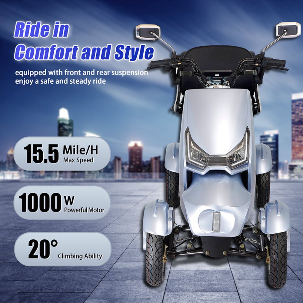 Zvg Heavy-Duty 1000W 60V/20AH Four Wheel All-Terrain Travel Mobility Scooter, 440LBS (SAK91645)